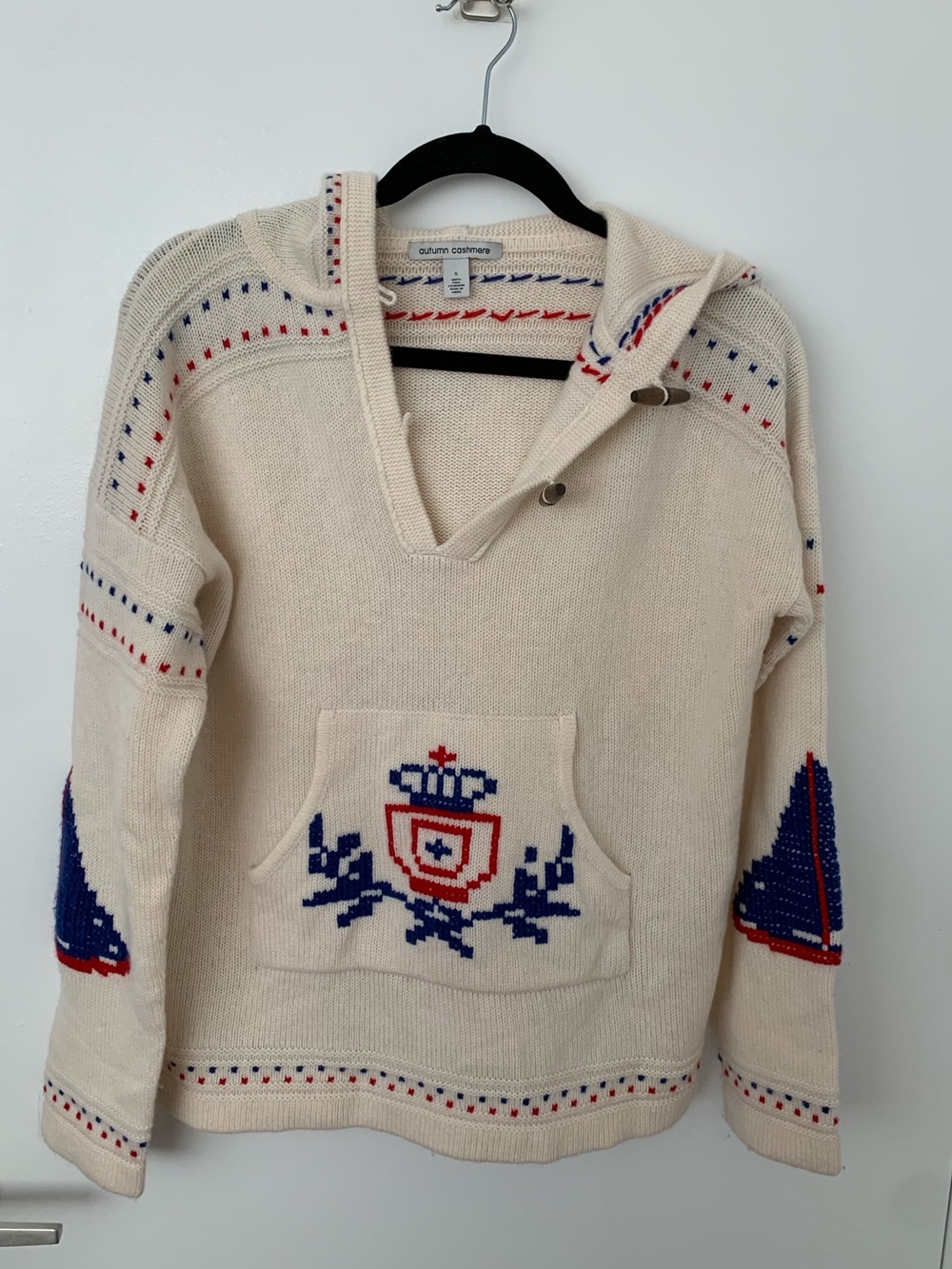 Autumn Cashmere 100% cashmere Apre ski chunky embroidered hoodie sweater NWT
